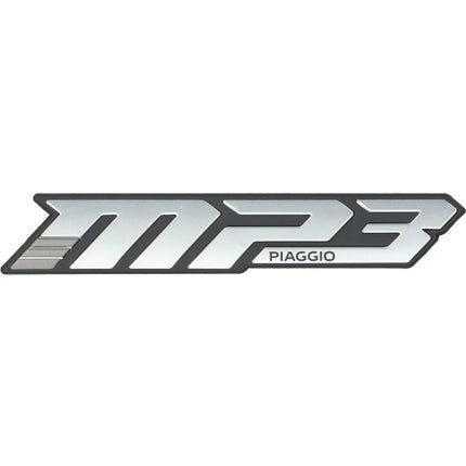 sticker Piaggio origineel woord [mp3] zijscherm euro-5/5+ chroom/zwart mp3 530 HPE, mp3-400cc 2h005222