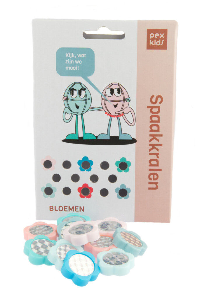 Spaakkralen PexKids "bloemetjes" - assorti van 4 kleuren (12 stuks op kaart)