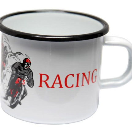 Emaille beker met opdruk Motor Racing