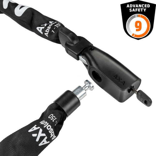 AXA Absolute 7-150 kettingslot, 150 cm x 7 mm - zwart - insteekuiteinde en geopende slotkop