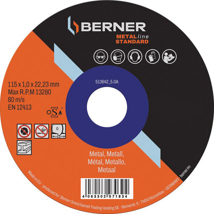 Berner slijpschijf MetalLine Standard plat 115x1,0x22,23mm