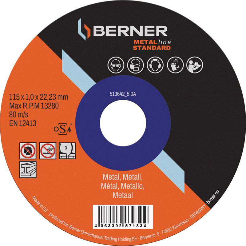 Berner slijpschijf MetalLine Standard plat 115x1,0x22,23mm