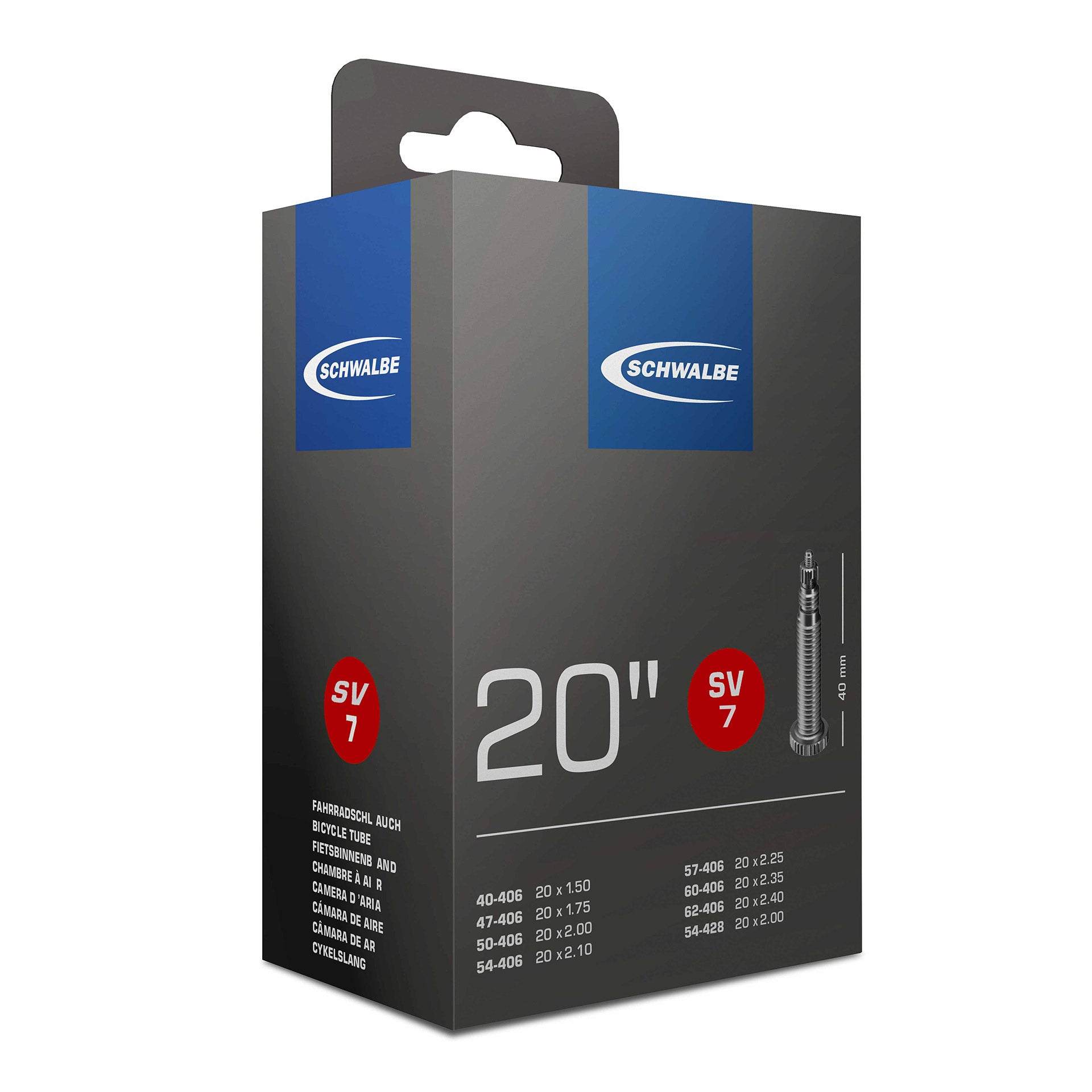 Schwalbe binnenband SV7 20" 40/62-406 FV 40mm