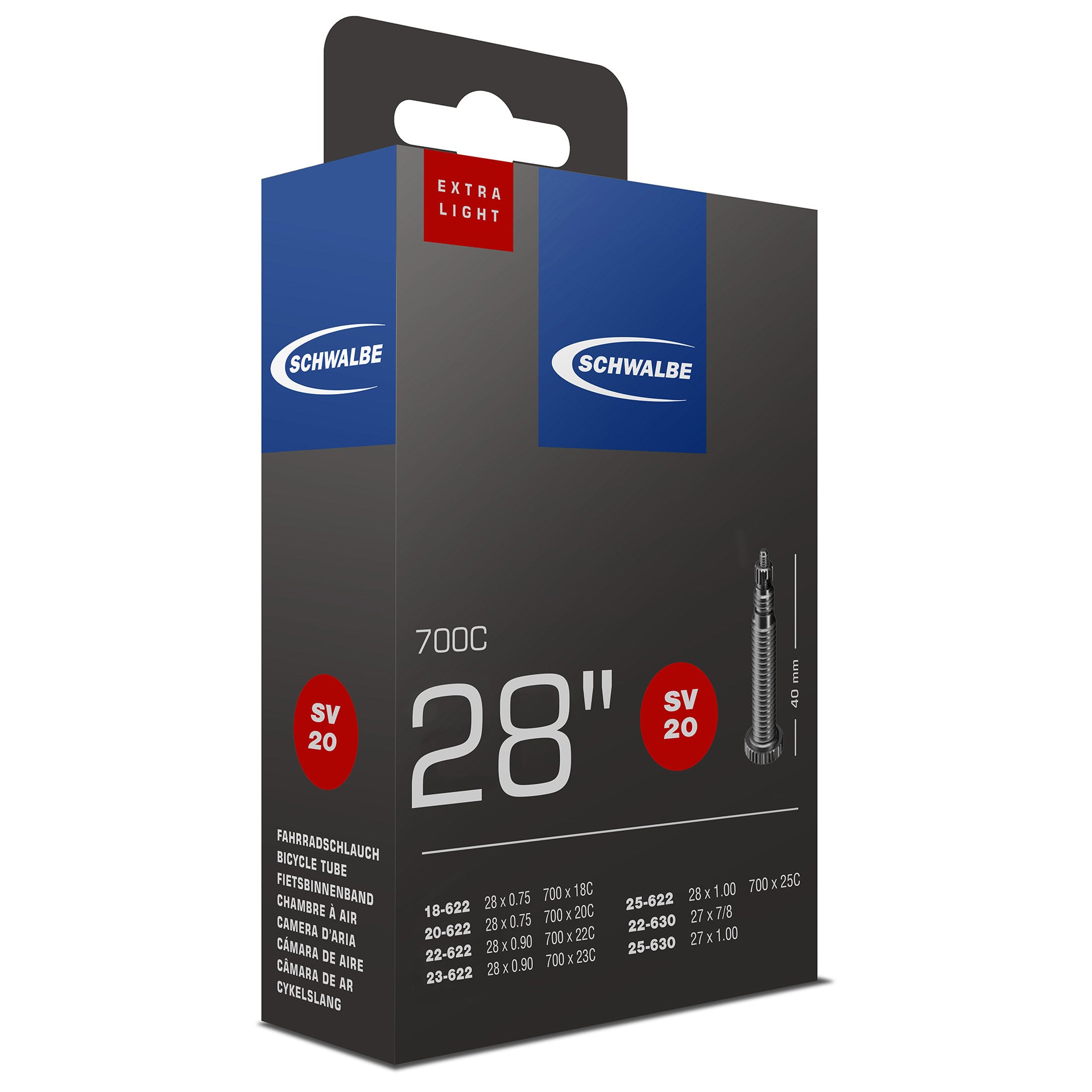 Schwalbe binnenband SV20 28" 18/25-622/630 FV 40mm