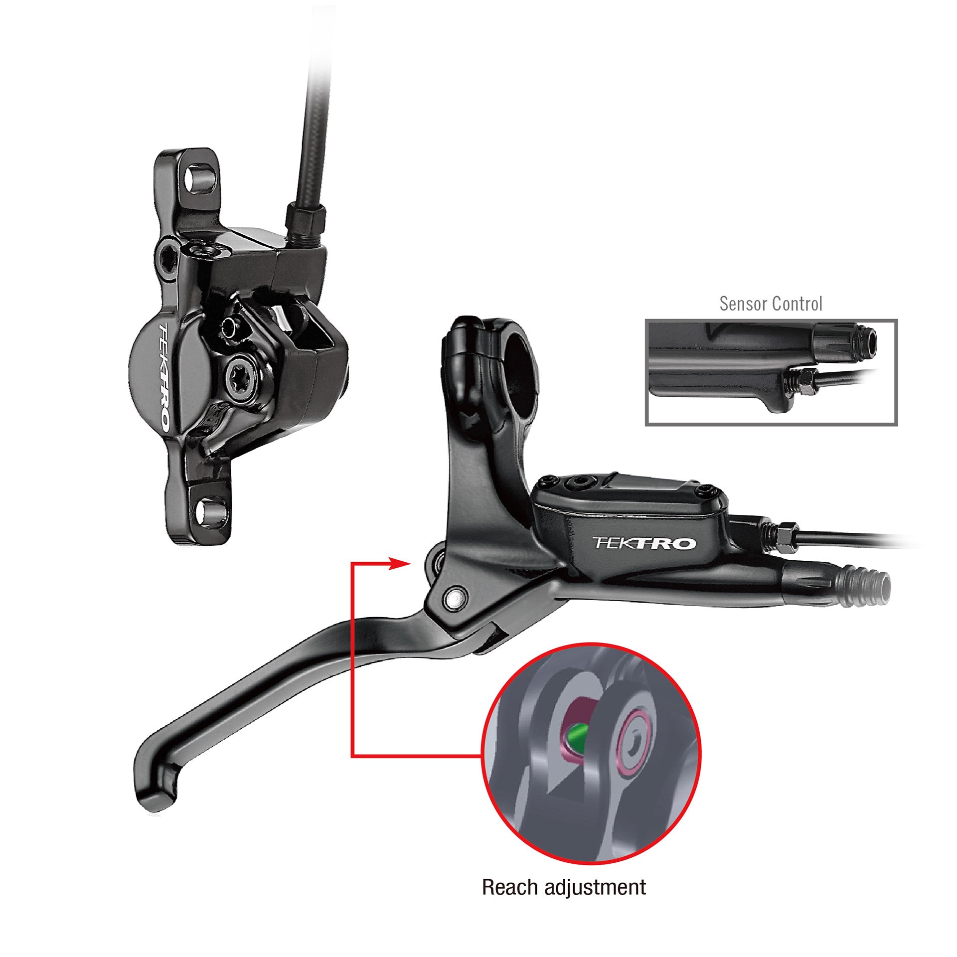 Tektro HD-E350 hydr.schijfrem Auriga RH, 1800mm leiding, zw.
