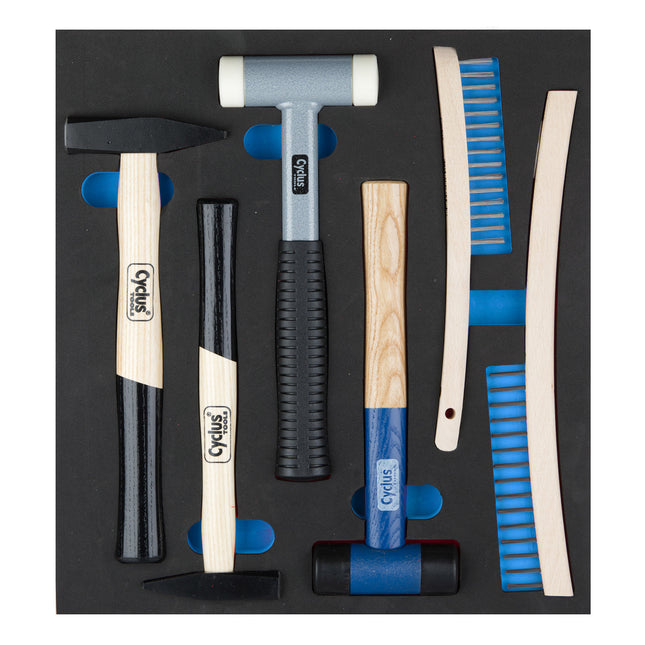 Cyclus foam 23 incl. hamers en staalborstels maat M blauw