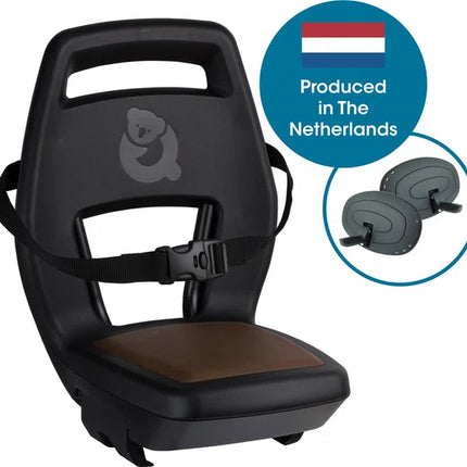 Fietsstoeltje -Qibbel Junior 6+ Fietsstoeltje Achter Bagagedrager bevestiging - Black/brown - inclusief voetbeschermingsplaten en voetsteunen