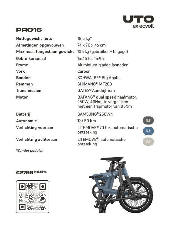 UTO PRO16 specs en prijskaart stuk