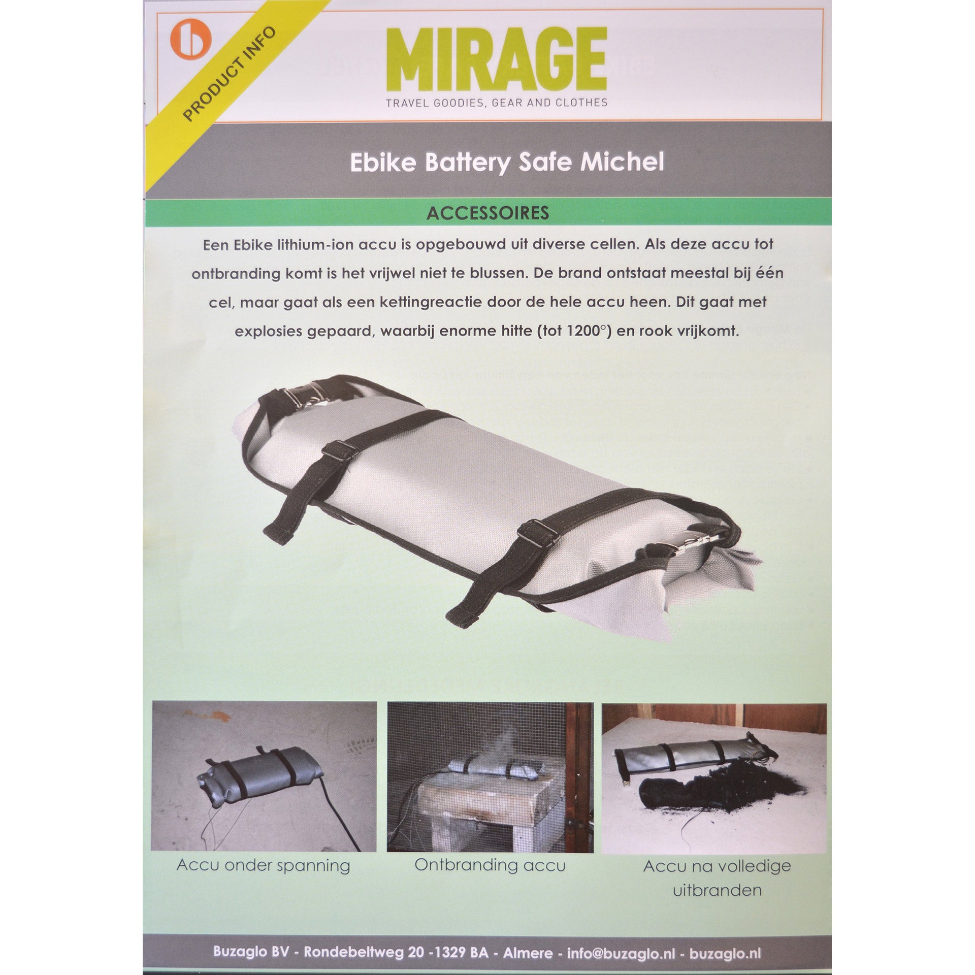 Mirage productblad E-Bike battery safe Michel