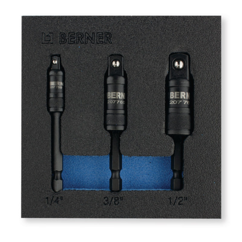 Berner bitadapterset 1/4" bit naar dop 1/4", 3/8", 1/2"