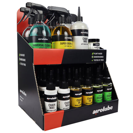 Présentoir de comptoir Airolube rempli 7 produits / 42 flacons
