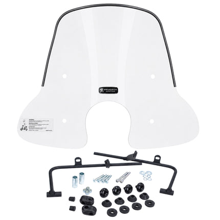 Laag helder windscherm voor Peugeot Django scooter, 32,5 cm incl. bevestigingsset