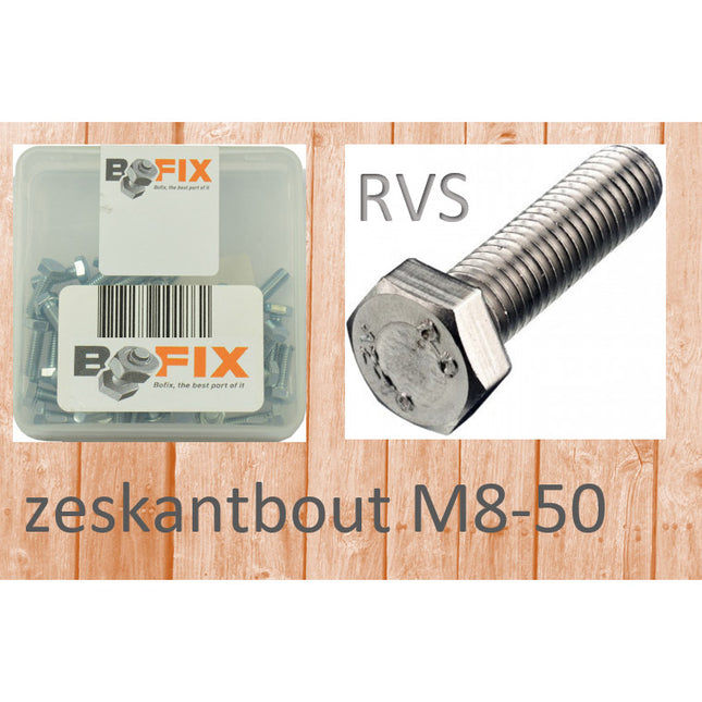 Bofix zeskantbout M8-50 RVS (12st)