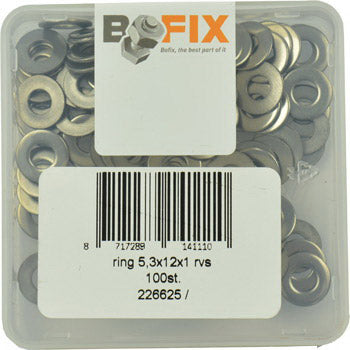 Bofix sluitring M5 5,3x12x1 RVS (100st)