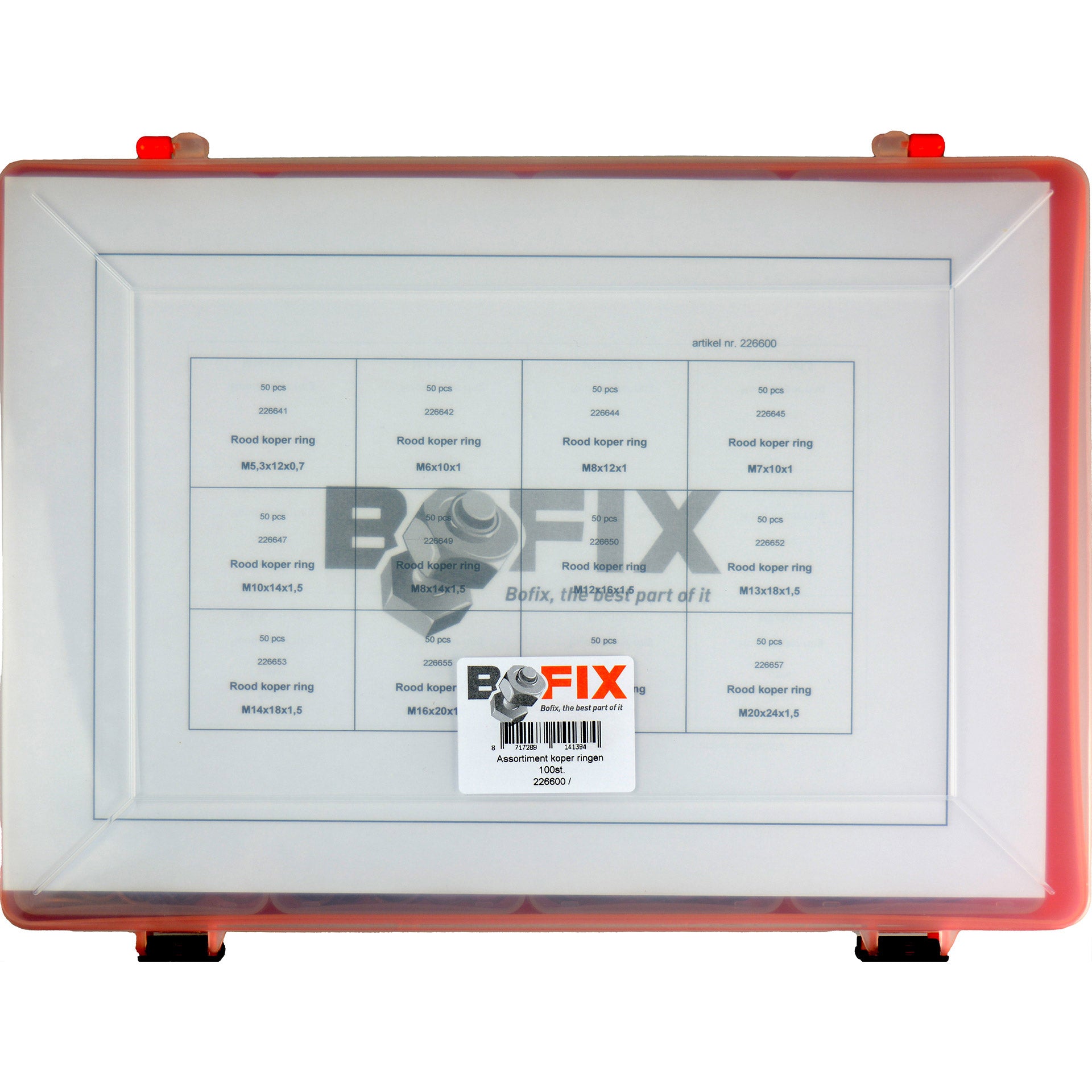 Bofix assortimentsdoos 12-vaks rood koper ringen