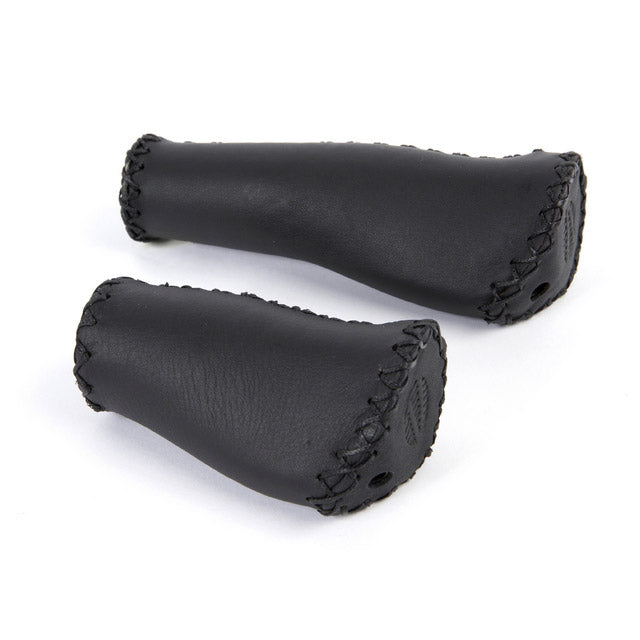 Jeu de poignées vélo 92/135mm cuir noir