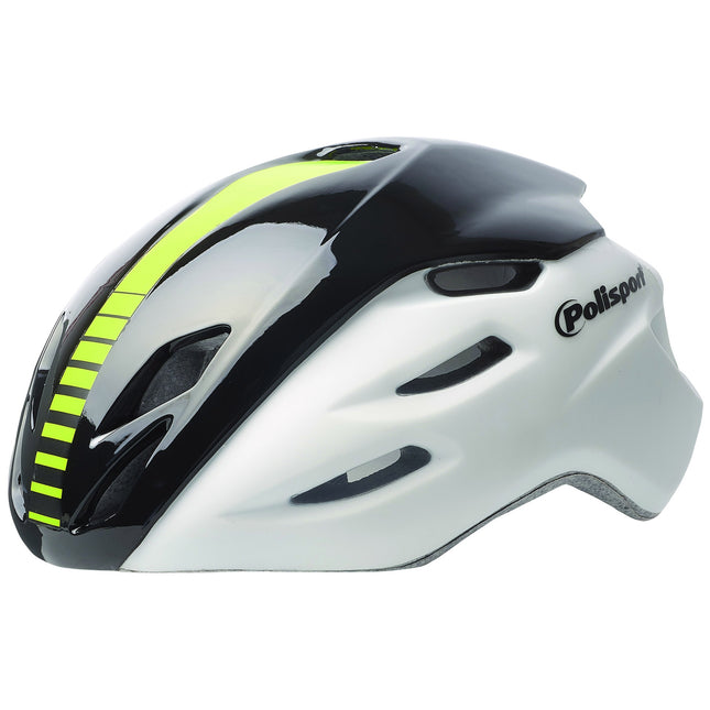 Polisport helm Aero Road mat wit/glans zwart/geel L 58-61cm