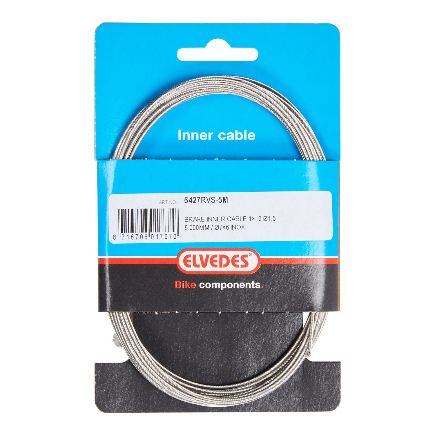 Elvedes rem binnenkabel 5000mm RVS T-nippel