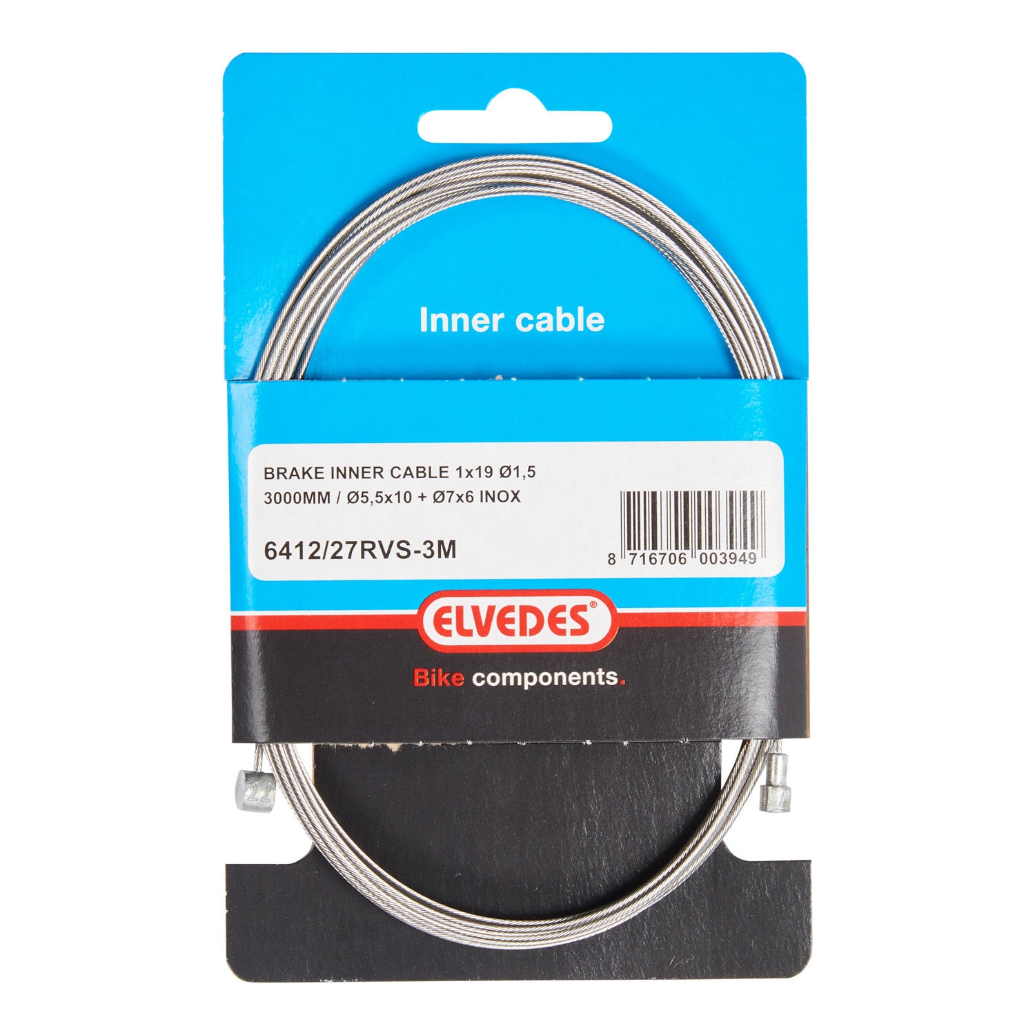 Elvedes rem binnenkabel 3000mm RVS V-nippel