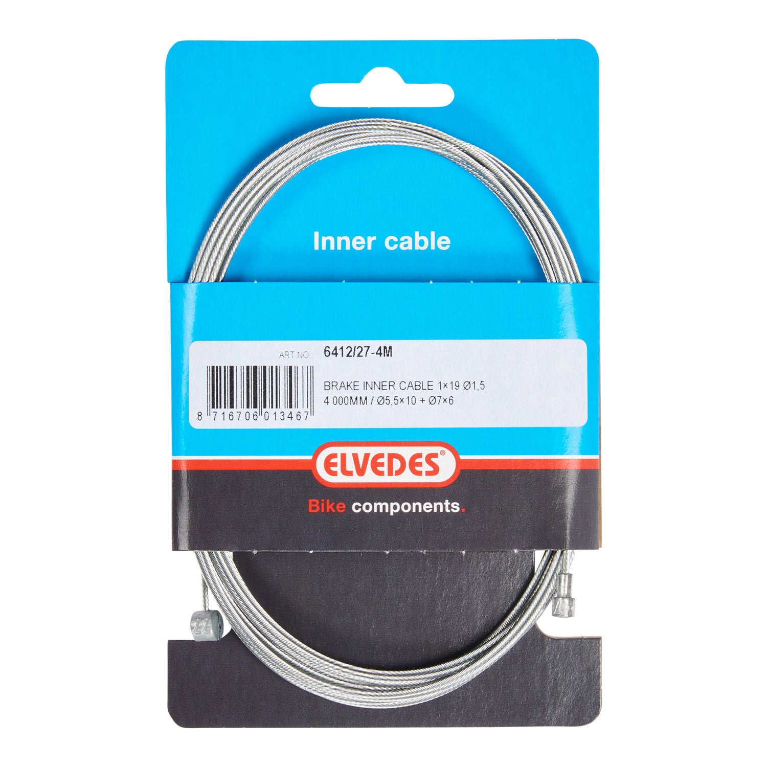 Elvedes rem binnenkabel 4000mm verzinkt V-nippel 6412/27-4M