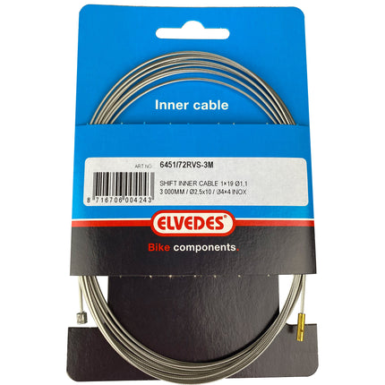 Elvedes inner cable 3000mm ø1.1mm N/N nipple stainless steel