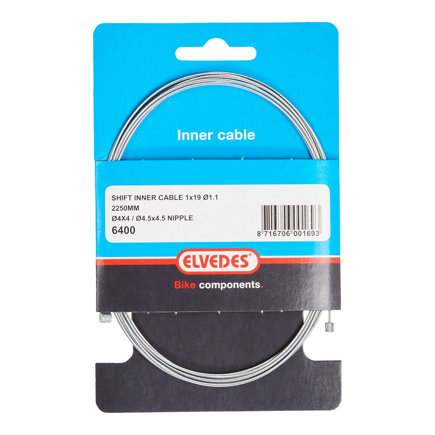 Elvedes schakel binnenkabel 2250mm verzinkt N+T nippel