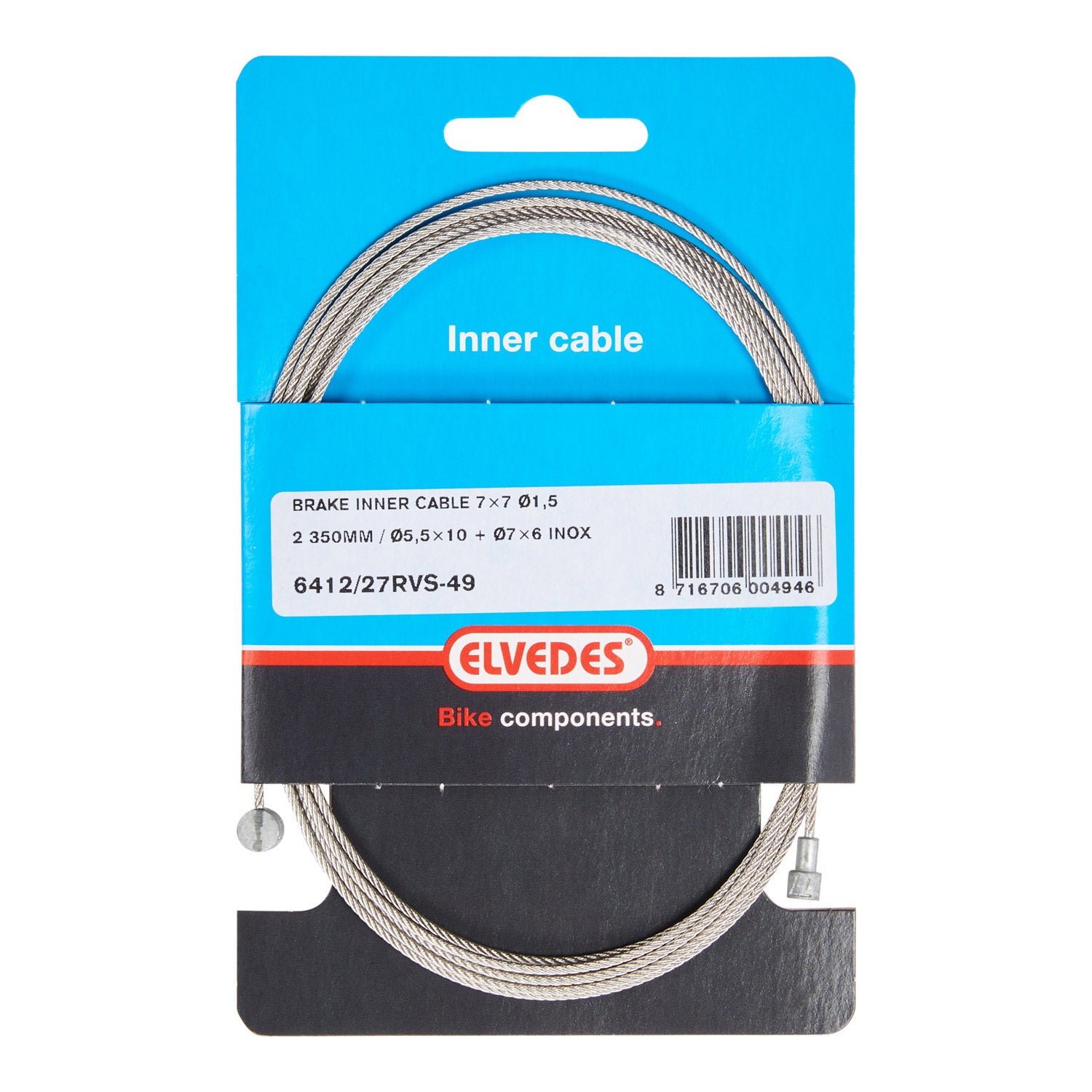 Elvedes rem binnenkabel 2250mm V-nippel rvs
