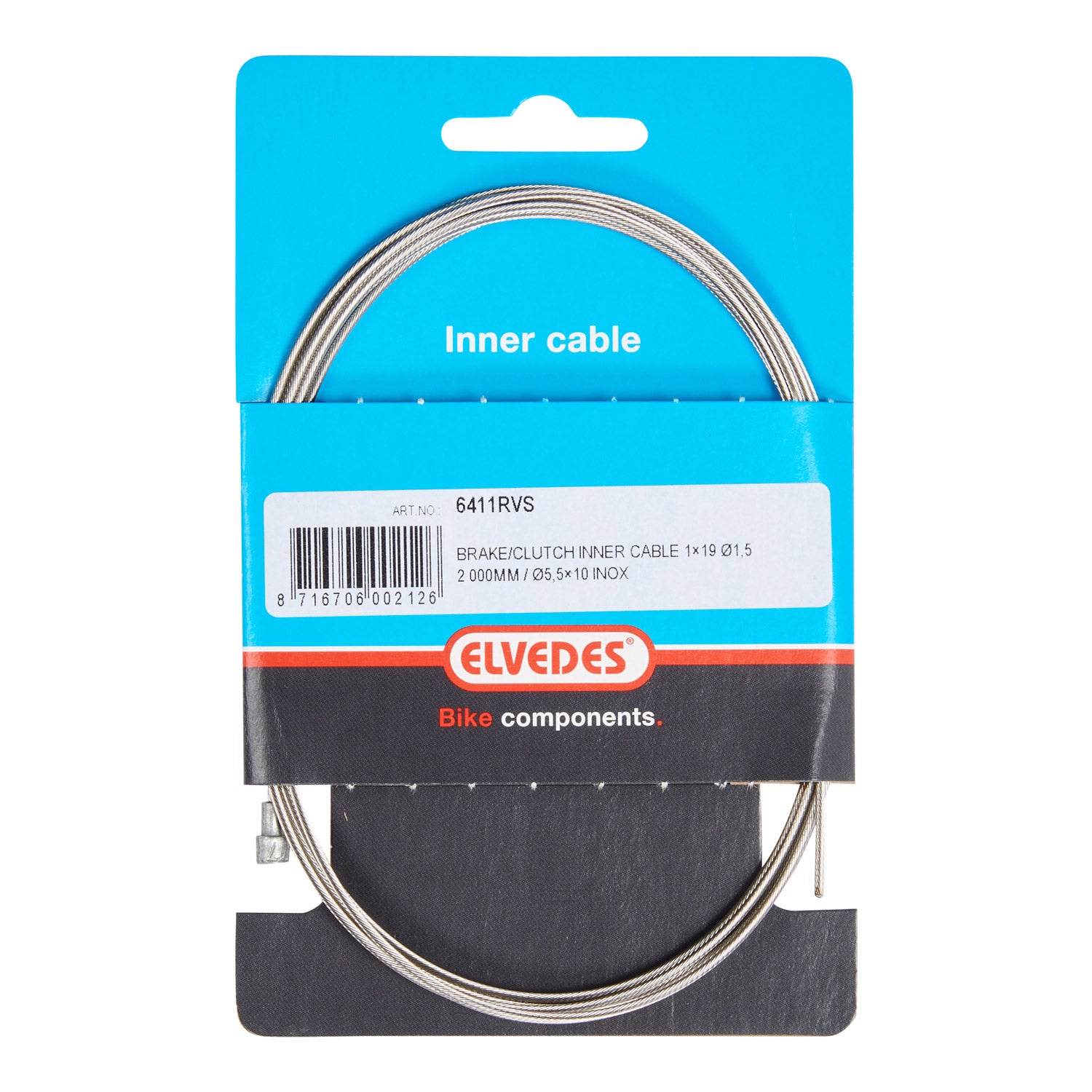 Elvedes rem binnenkabel 2000mm RVS V-nippel 6411RVS