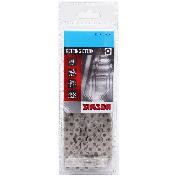 Simson ketting normaal strong 112 schakels zilver in blister