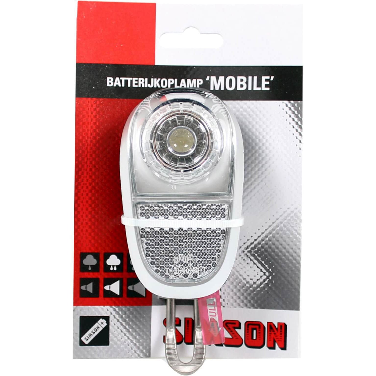 Simson voorvorkkoplamp LED zwart incl.batterijen op kaart