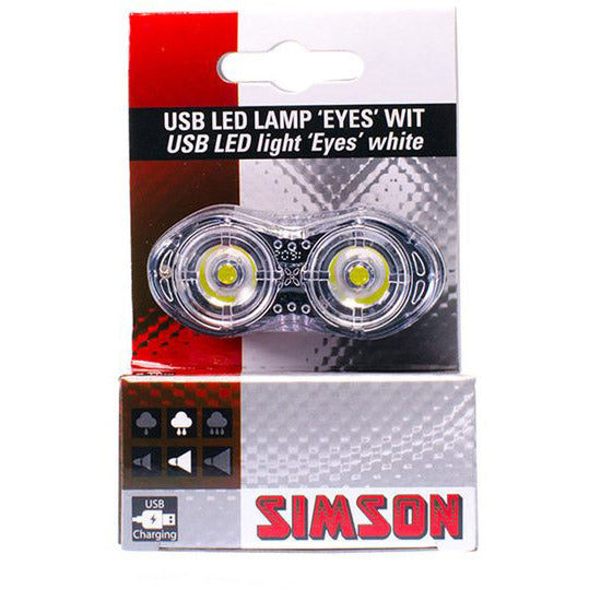Simson koplamp Eyes USB LED oplaadbaar zwart op kaart