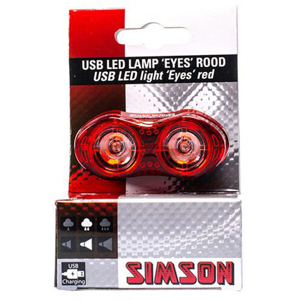 Simson rear light Eyes USB LED rechargeable red on card