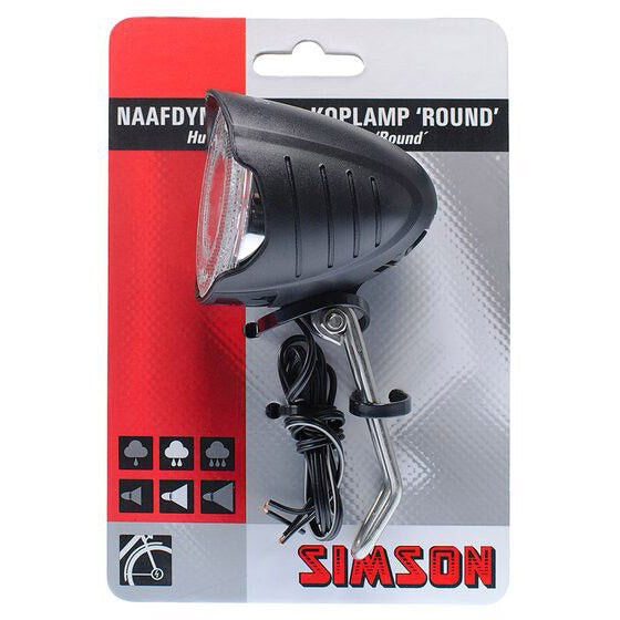 Simson koplamp Round LED zwart naafdynamo op kaart