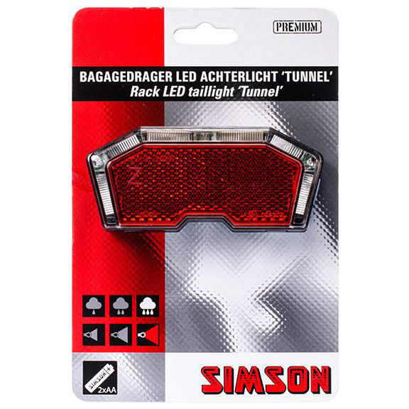 Simson achterlicht Tunnel LED bagagedrager incl. batt.