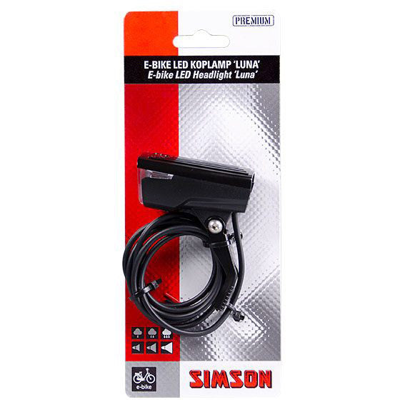Simson koplamp Luna voorvork E-bike 6V-60V zwart