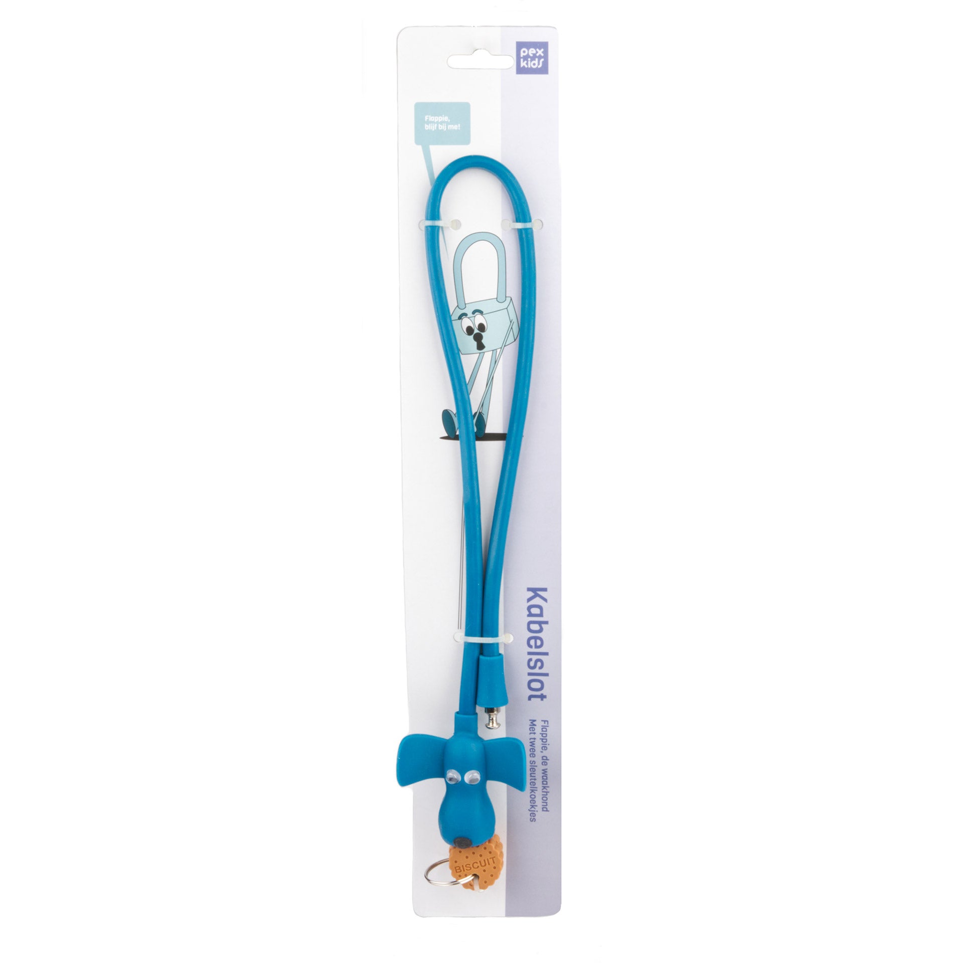 PexKids kabelslot Flappie siliconen ø1x58cm blauw