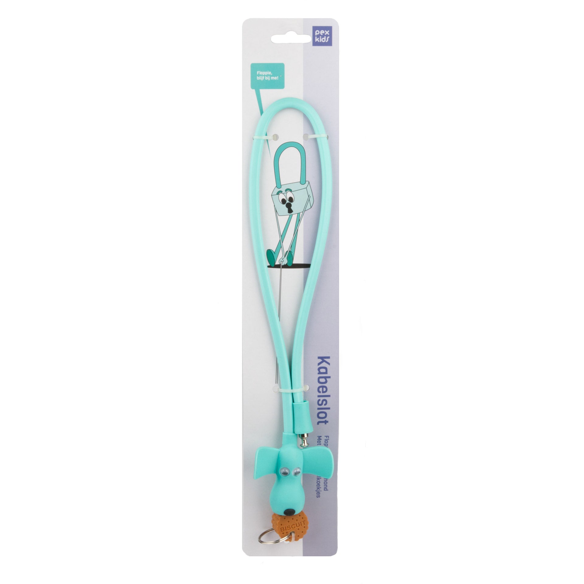 PexKids kabelslot Flappie siliconen ø1x58cm cyaan