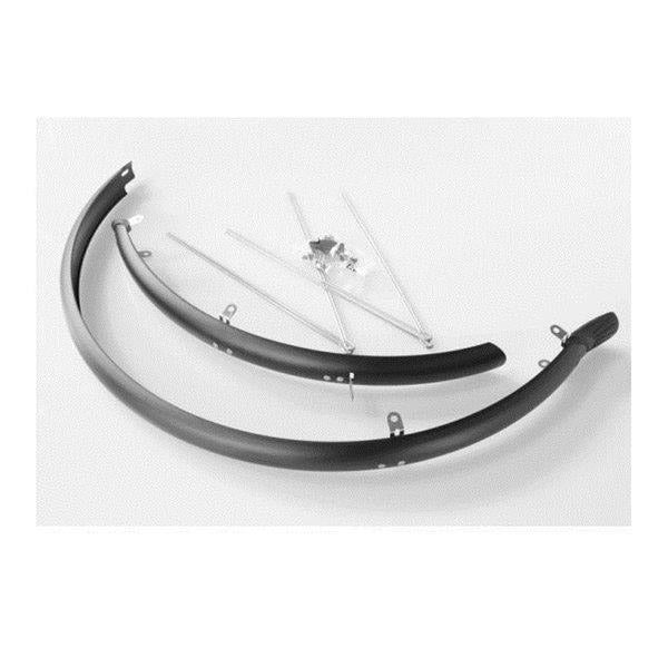 Stel spatborden 28" kunststof 45mm met stangen mat zwart