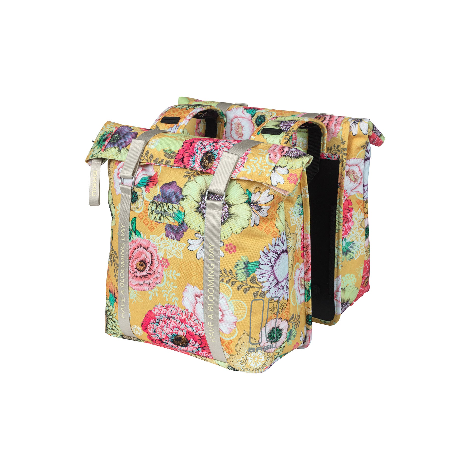 Basil Bloom Field dubbele fietstas 28-35L honinggeel