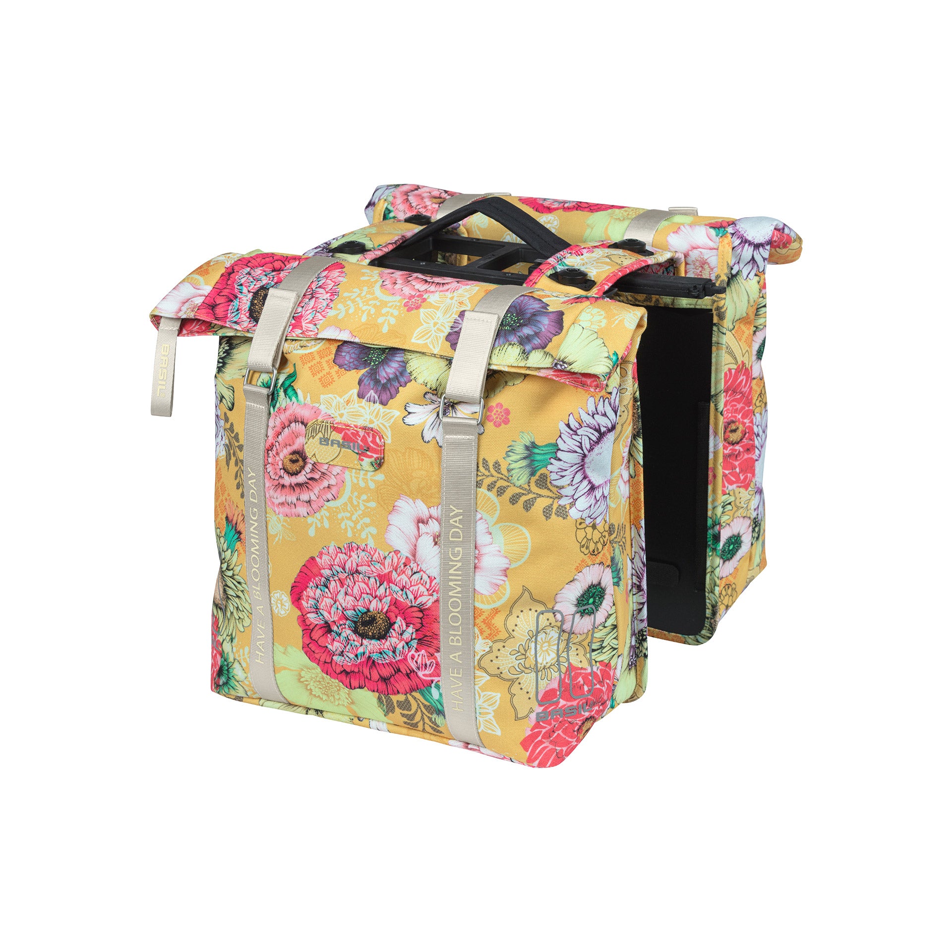 Basil Bloom Field dubbele fietstas MIK 28-35L honinggeel