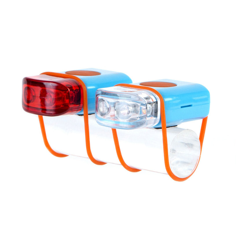 IKZI-Light LED set voor+achter elastiek bev."Stripties" blauw