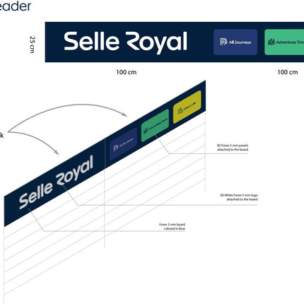 Selle Royal 2-meter shelf sign with logo and product lines