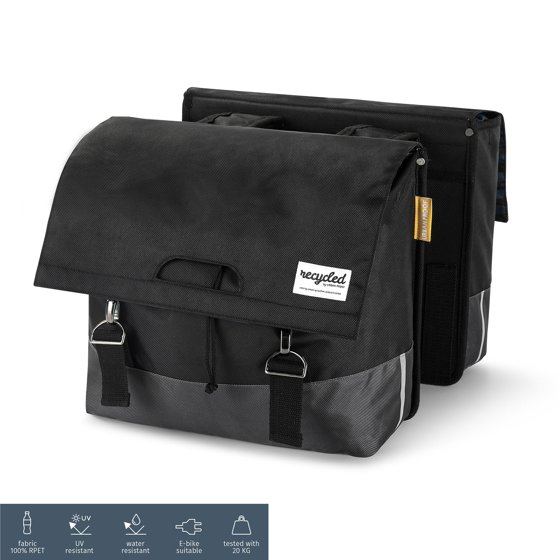 UrbanProof dubbele fietstas RPET 40l zwart-grijs