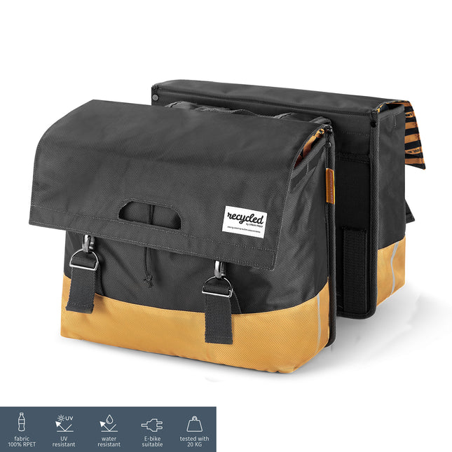UrbanProof dubbele fietstas RPET 40l grijs-geel
