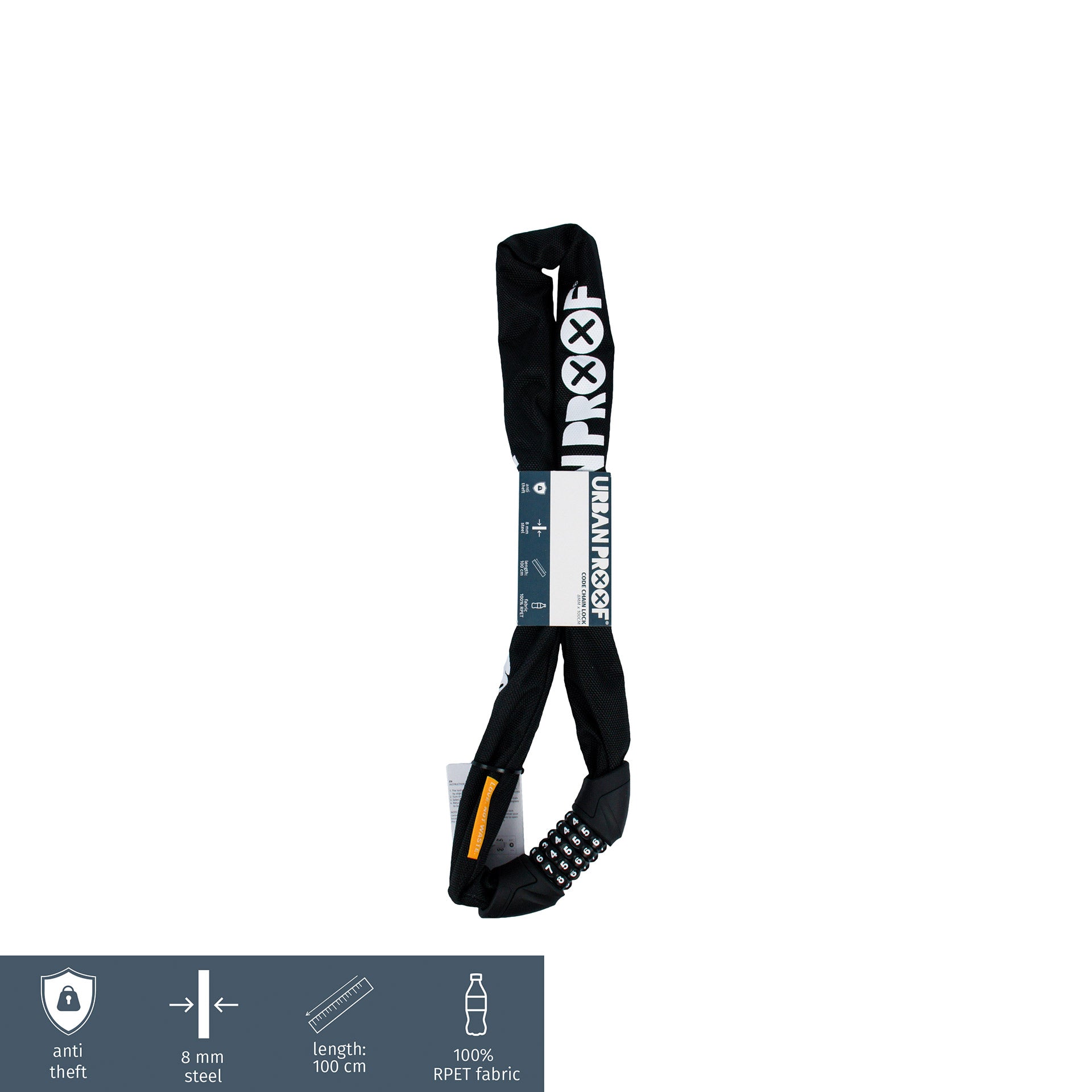 UrbanProof code kettingslot 8mm 100cm zwart