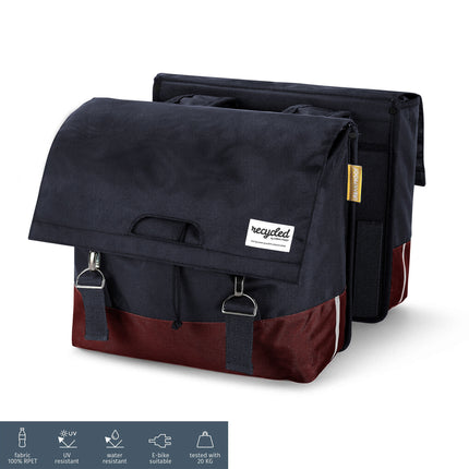 UrbanProof dubbele fietstas RPET 40l bordeauxrood/grijs