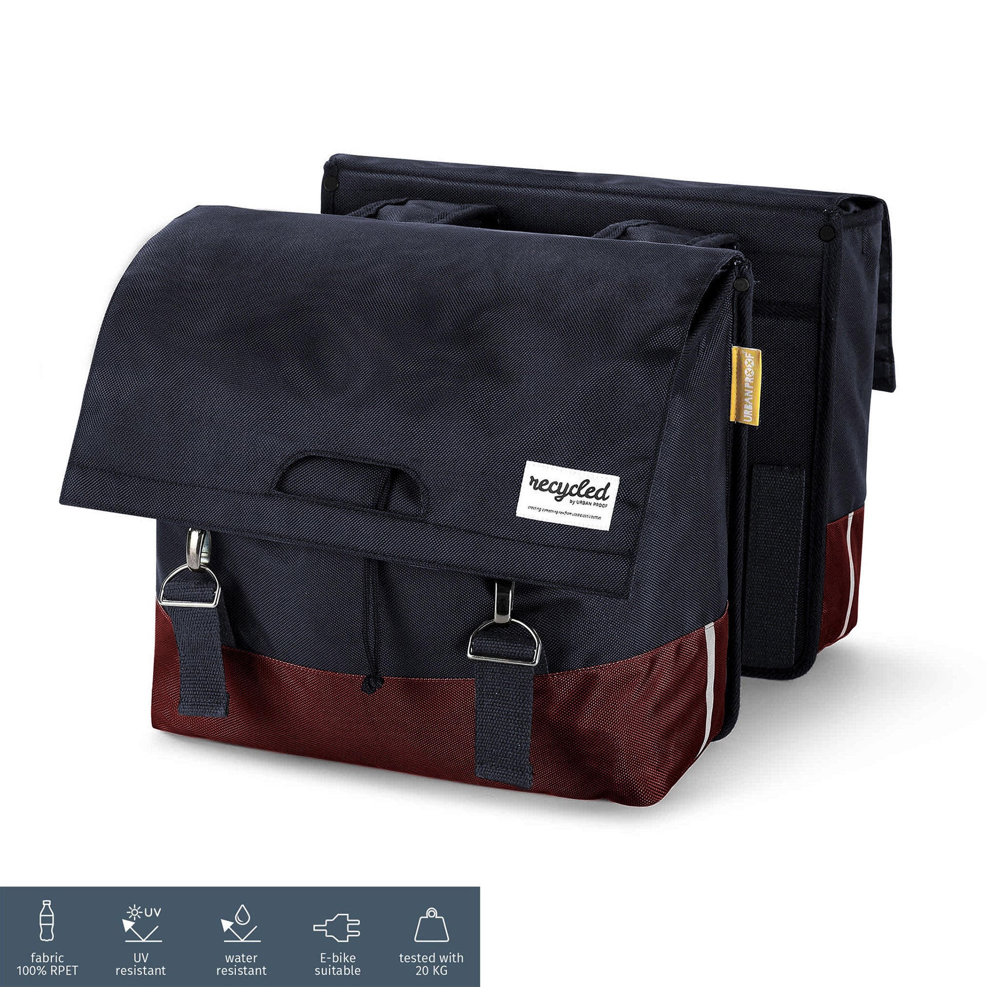 UrbanProof dubbele fietstas RPET 40l bordeauxrood/grijs