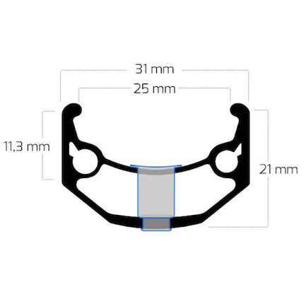 Velg 28"(622) Rigida BigBull 32/14 zwart/zilver zijkant