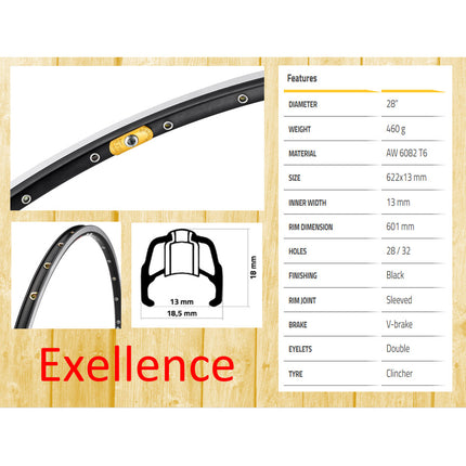 Ambrosio velg 28" 32g Excellence zwart