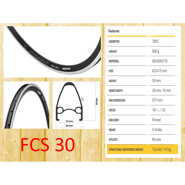 Ambrosio velg 28" 20g FCS-30 zwart